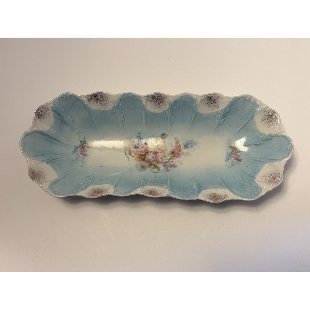 Antique Porcelain Celery/Relish Dish/ Trinket Tray Floral Pink Roses Victorian